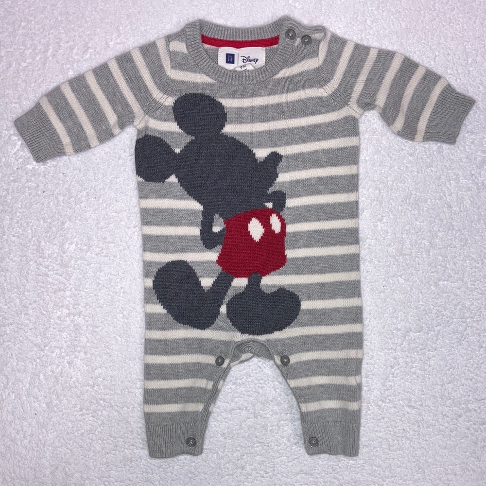 Baby gap Disney Mickey Mouse knit sweater romper newborn up to 7lbs
